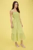 SMOCKED RUFFLE DETAIL SLEEVELESS MIDI DRESS sold by Blu Pepper