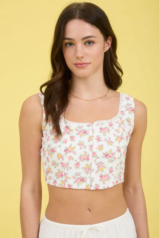 FLORAL FRONT HOOK SLEEVELESS CORSET CROP TOP sold by Blu Pepper