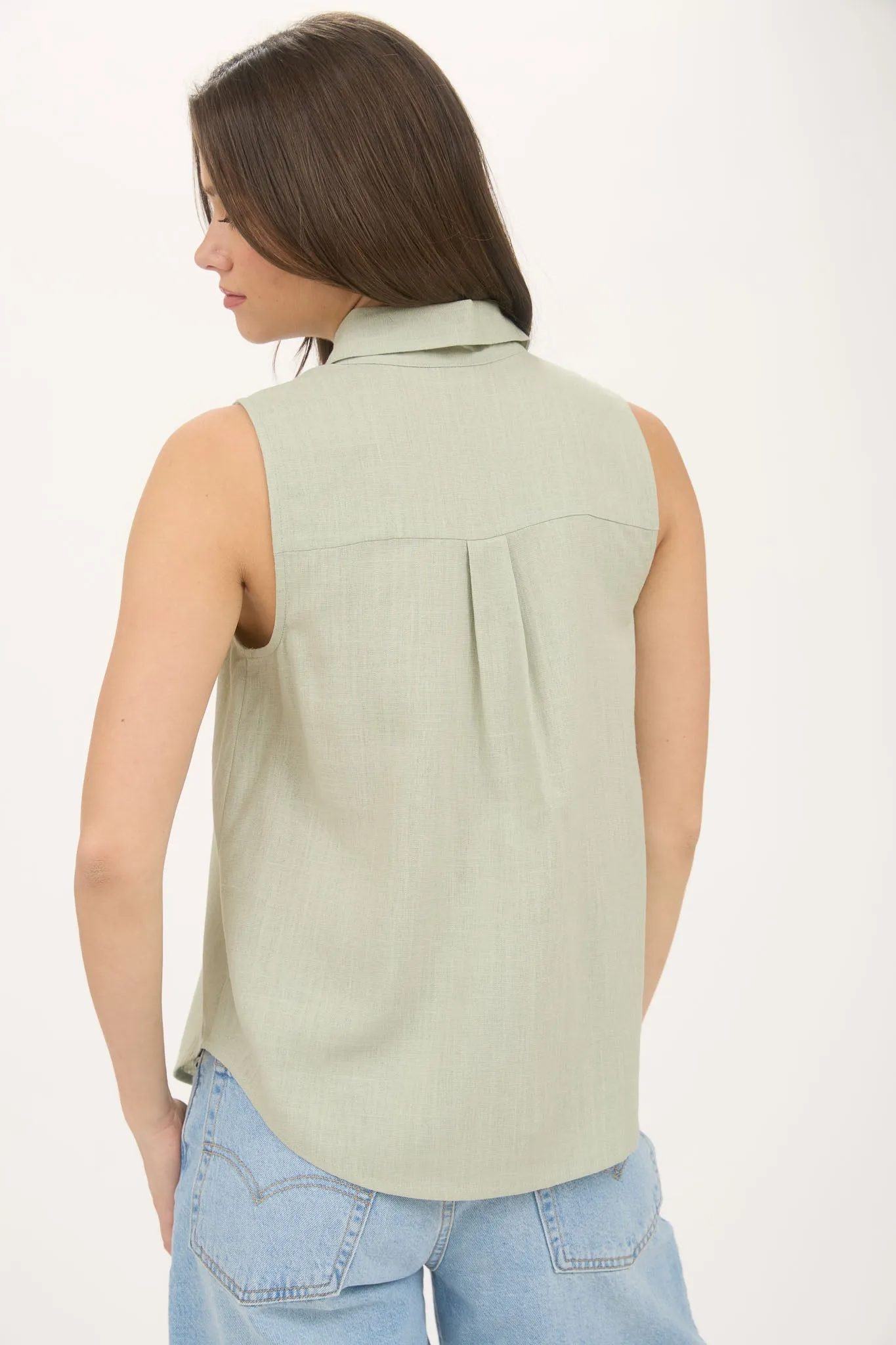 COLLARED BUTTON DOWN SLEEVELESS SHIRT sold by Blu Pepper product image thumbnail 2