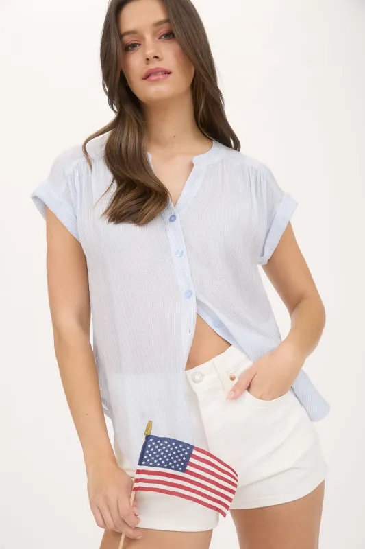 PINSTRIPE SHORT CUFF SLEEVE BUTTON DOWN SHIRT sold by Blu Pepper