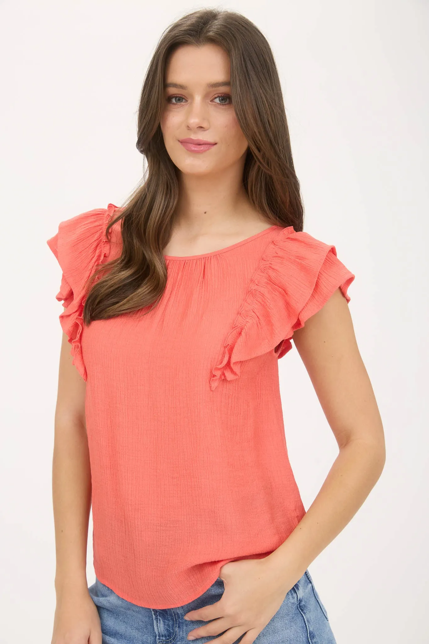 RUFFLE DETAIL BACK BOW DETAIL SHORT SLEEVE TOP sold by Blu Pepper product image thumbnail 4