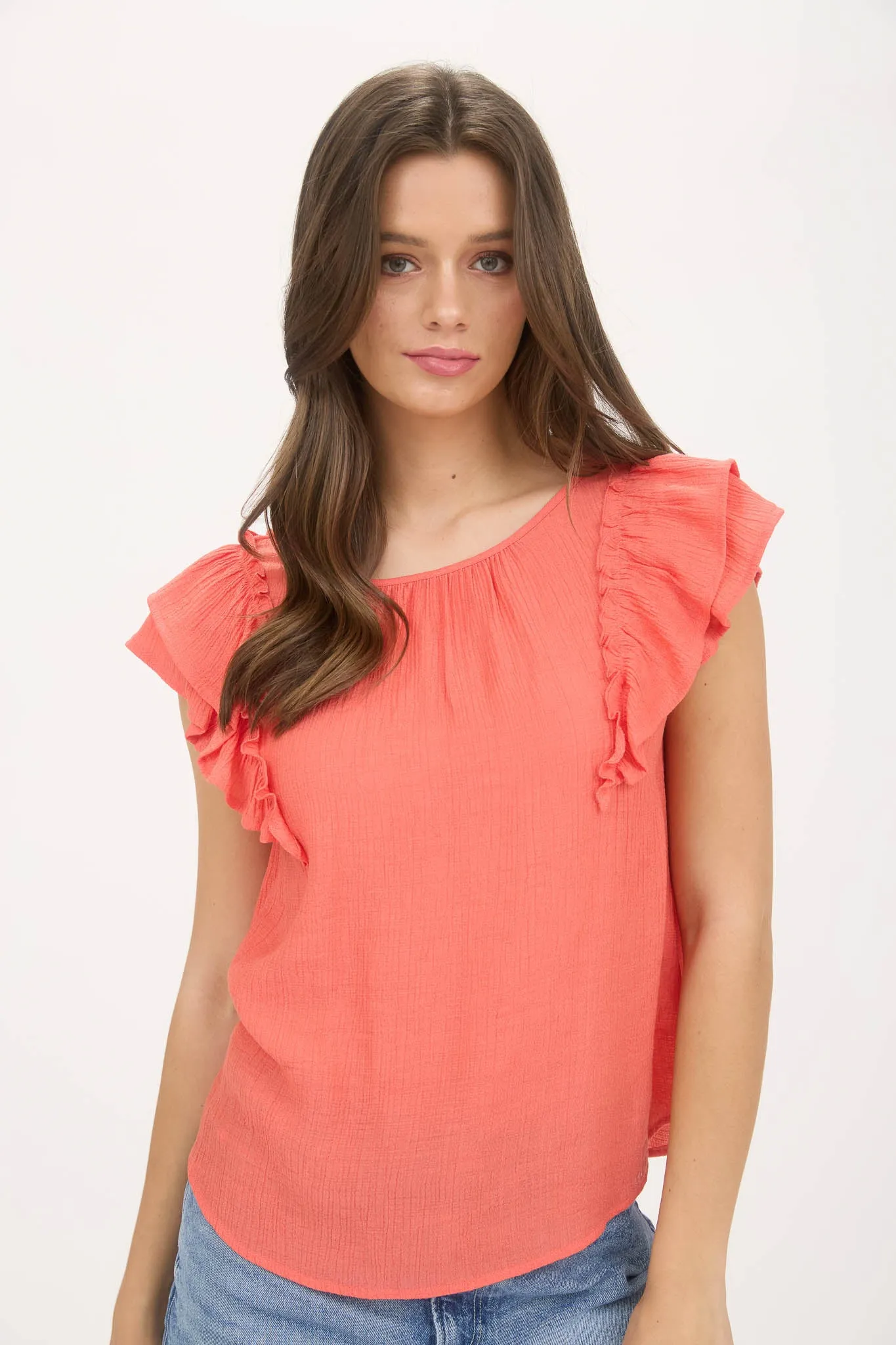 RUFFLE DETAIL BACK BOW DETAIL SHORT SLEEVE TOP sold by Blu Pepper product image thumbnail 5