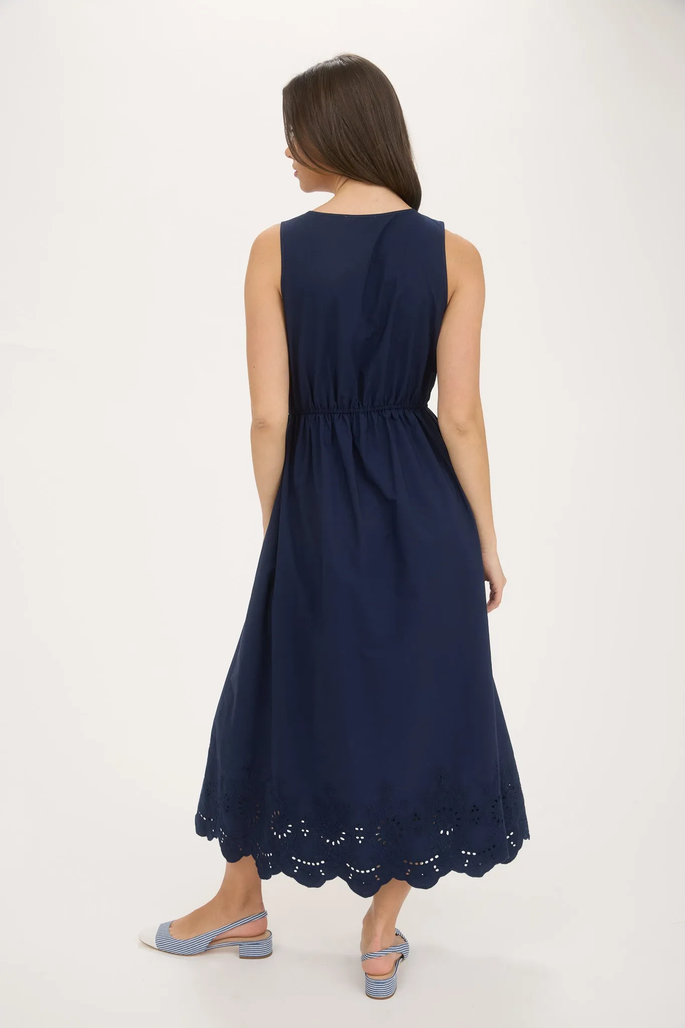 FRONT BOW TIE SLEEVELESS EYELET HEM MIDI DRESS sold by Blu Pepper product image thumbnail 2