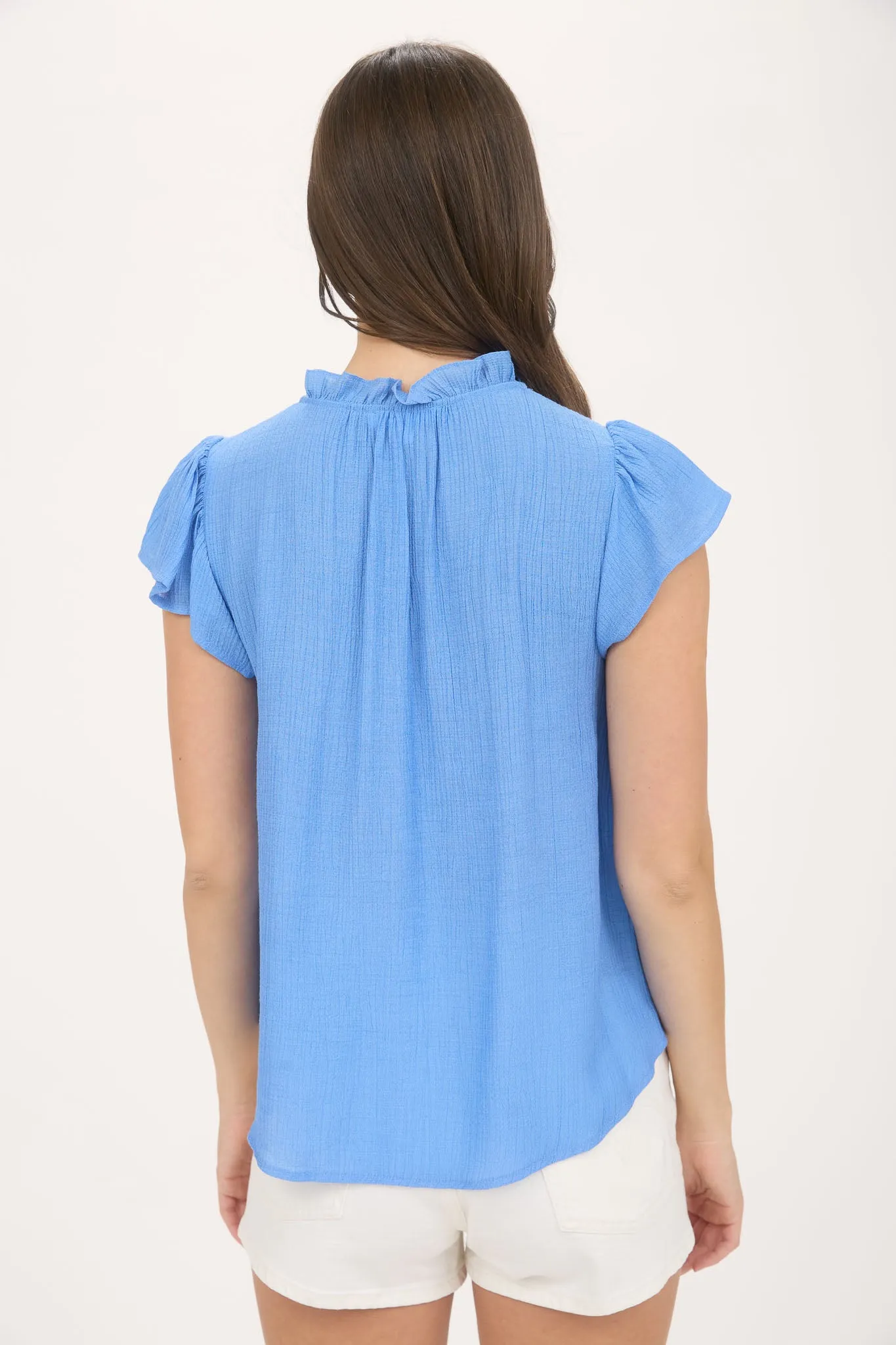 CONTRAST EMBROIDERY RUFFLE DETAIL FRONT TIE BLOUSE sold by Blu Pepper product image thumbnail 2