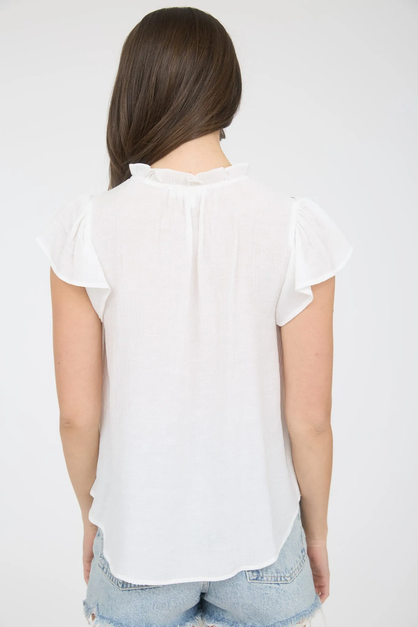 PLUS CONTRAST EMBROIDERY RUFFLE FRONT TIE BLOUSE sold by Blu Pepper product image thumbnail 2