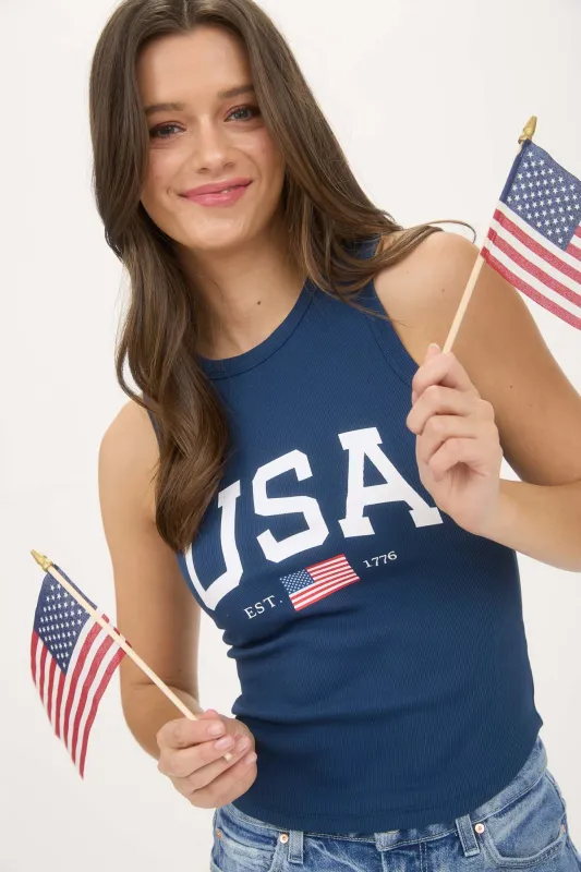 USA AMERICA GRAPHIC KNIT TANK TOP sold by Blu Pepper