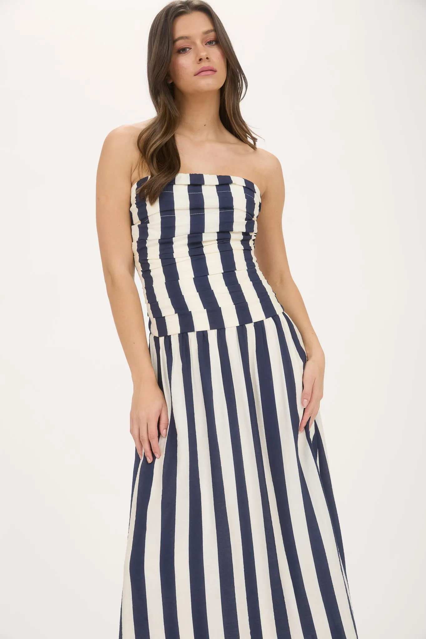VERTICAL STRIPE STRAPLESS MIDI DRESS sold by Blu Pepper product image thumbnail 4