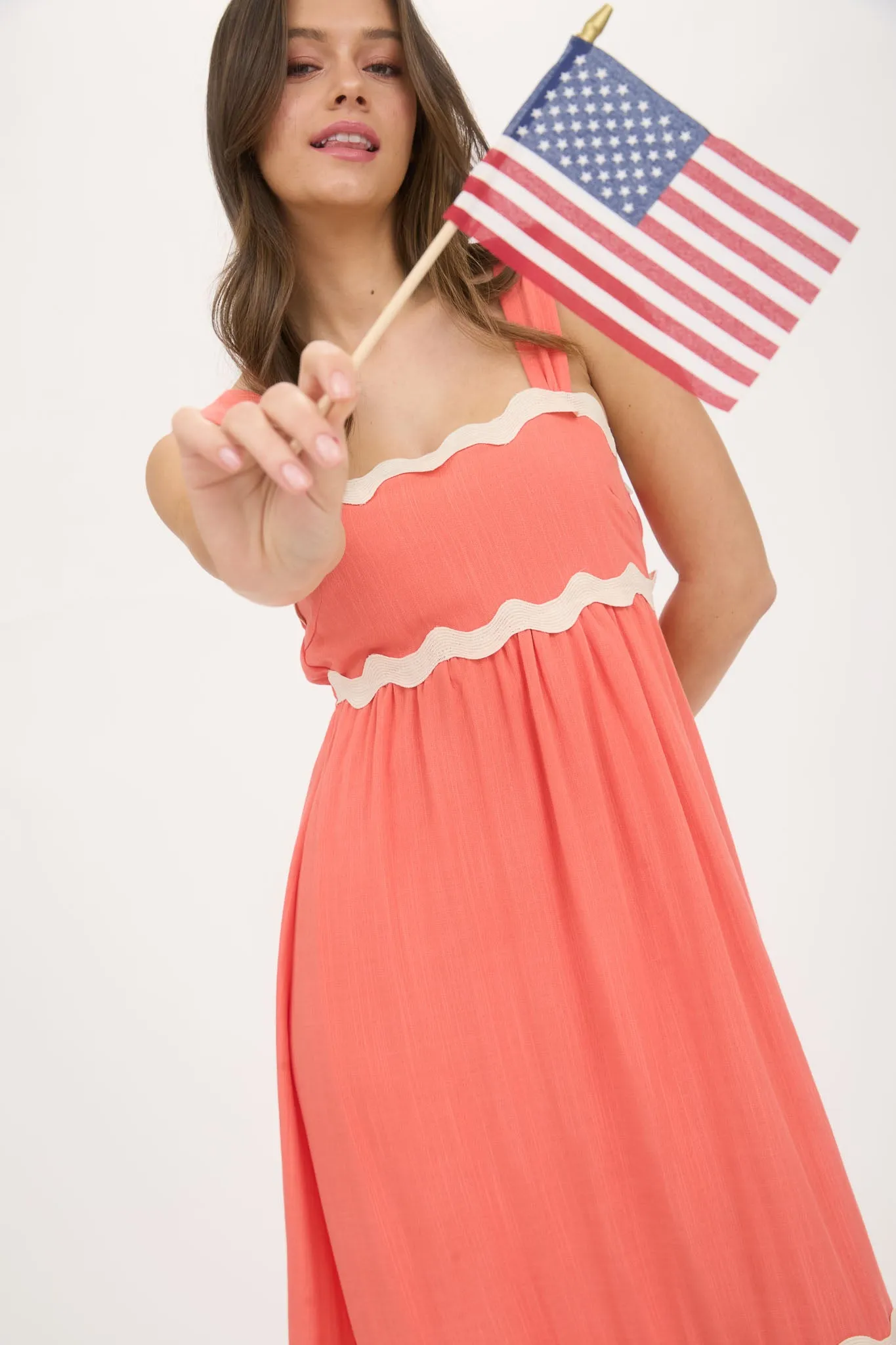 WAVY TRIM EMPIRE WAIST SLEEVELESS MIDI DRESS sold by Blu Pepper product image thumbnail 5