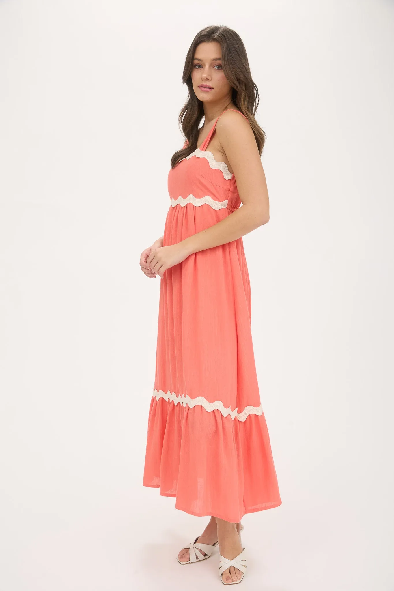 WAVY TRIM EMPIRE WAIST SLEEVELESS MIDI DRESS sold by Blu Pepper product image thumbnail 3