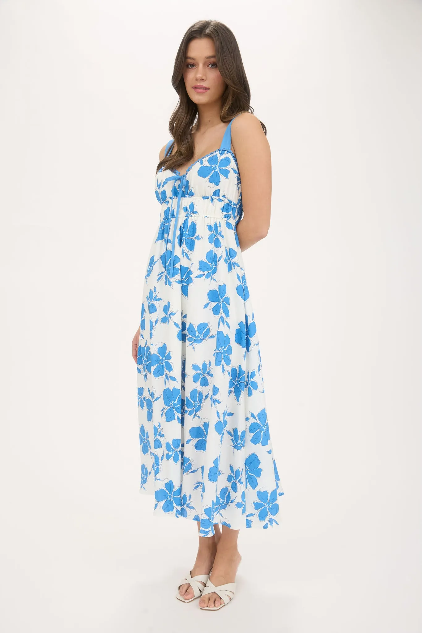 FLORAL SWEETHEART FRONT TIE WITH CUTOUT MIDI DRESS sold by Blu Pepper product image thumbnail 3