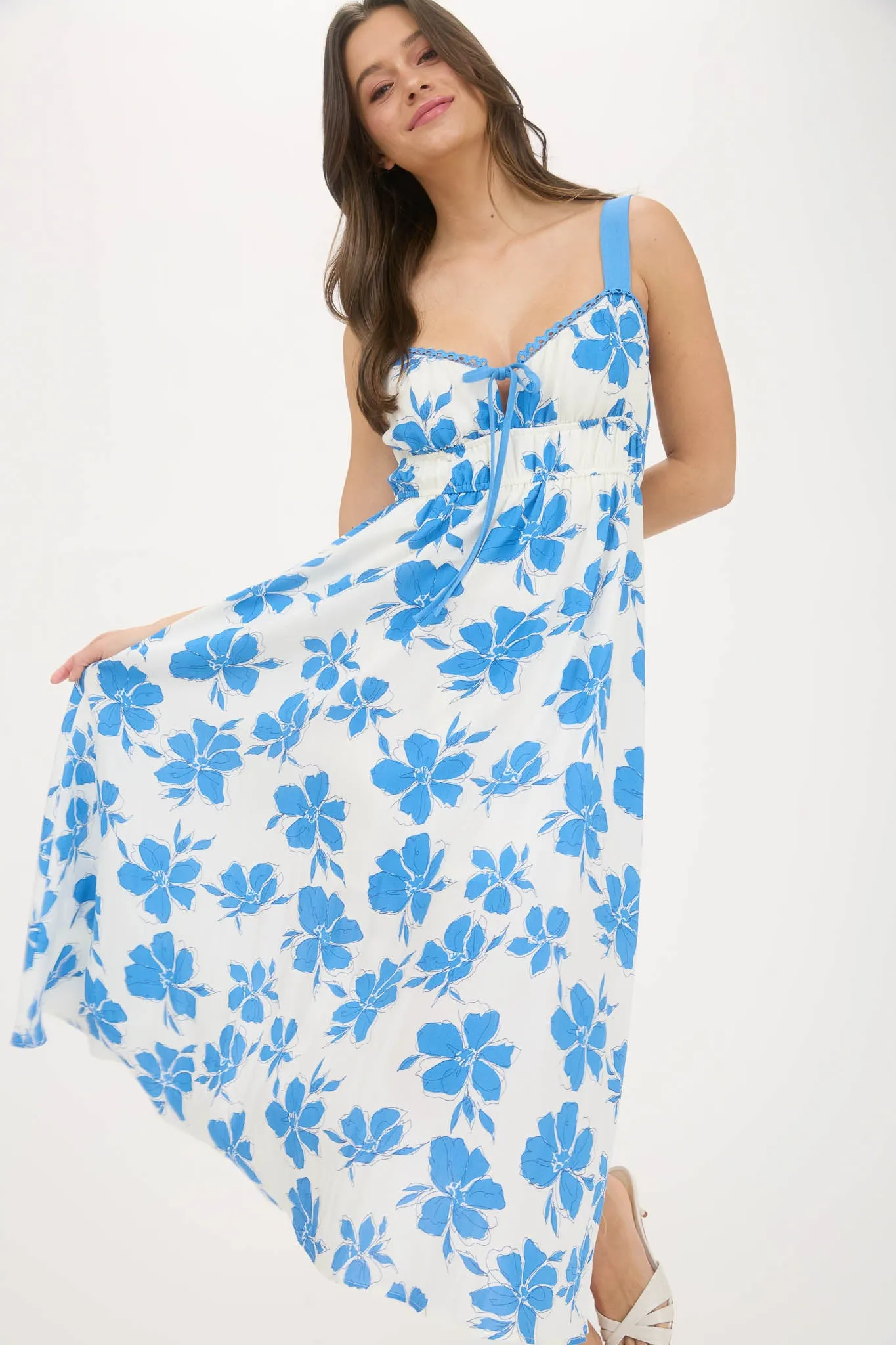 FLORAL SWEETHEART FRONT TIE WITH CUTOUT MIDI DRESS sold by Blu Pepper product image thumbnail 5