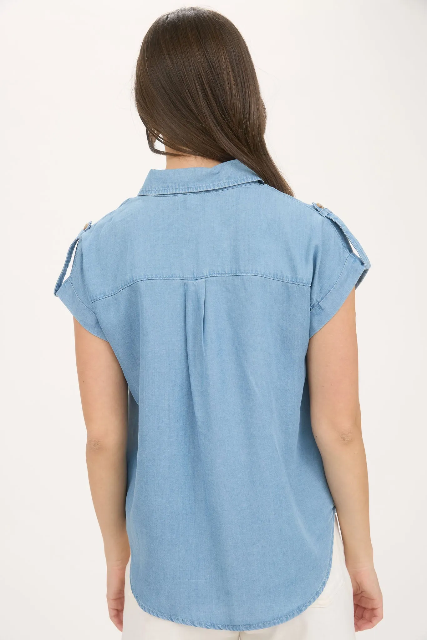 CHAMBRAY COLLARED TAB SLEEVE DETAIL SHIRT sold by Blu Pepper product image thumbnail 2