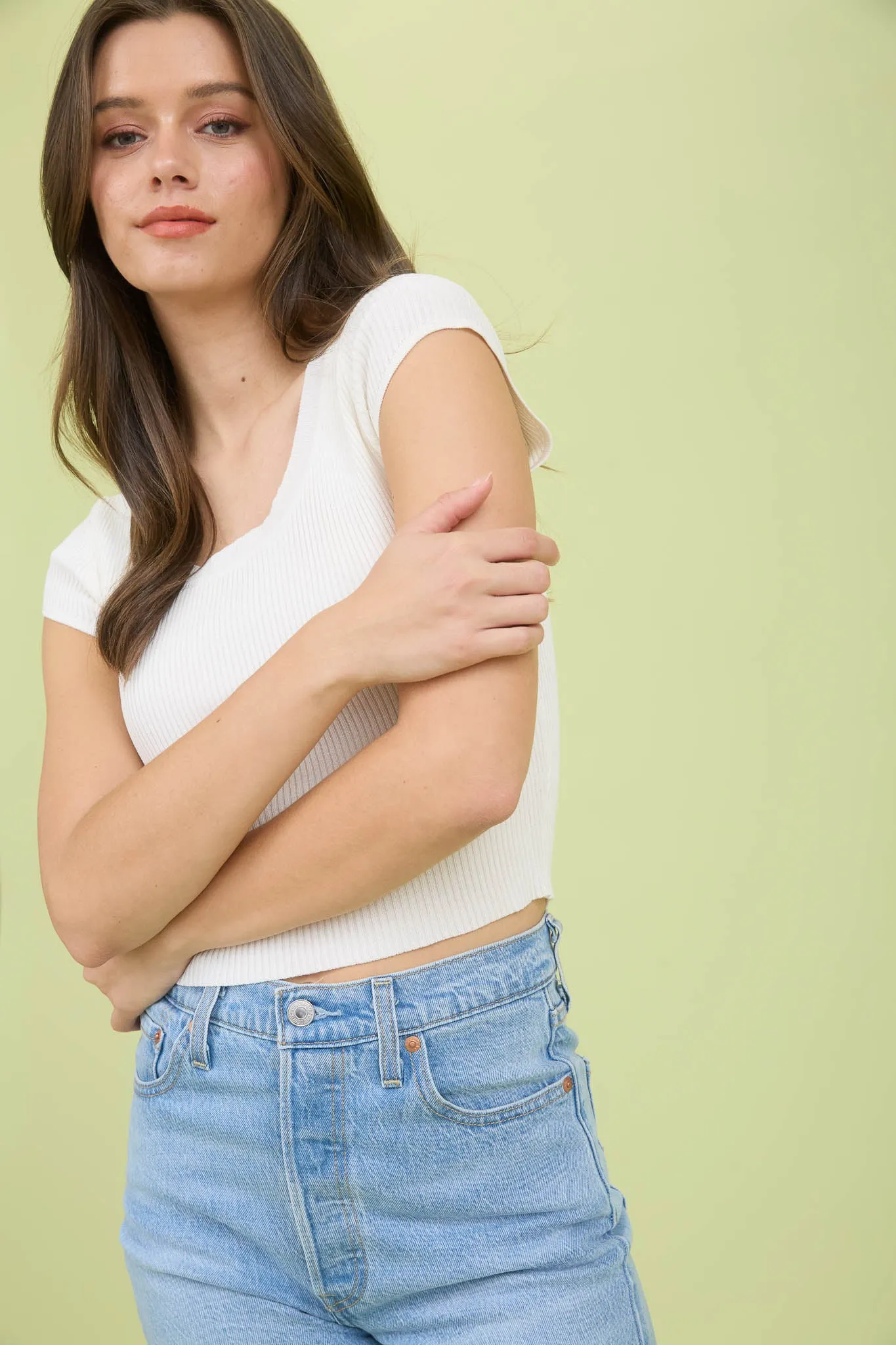 BACK TIE SWEATER KNIT SHORT SLEEVE CROP TOP sold by Blu Pepper product image thumbnail 4