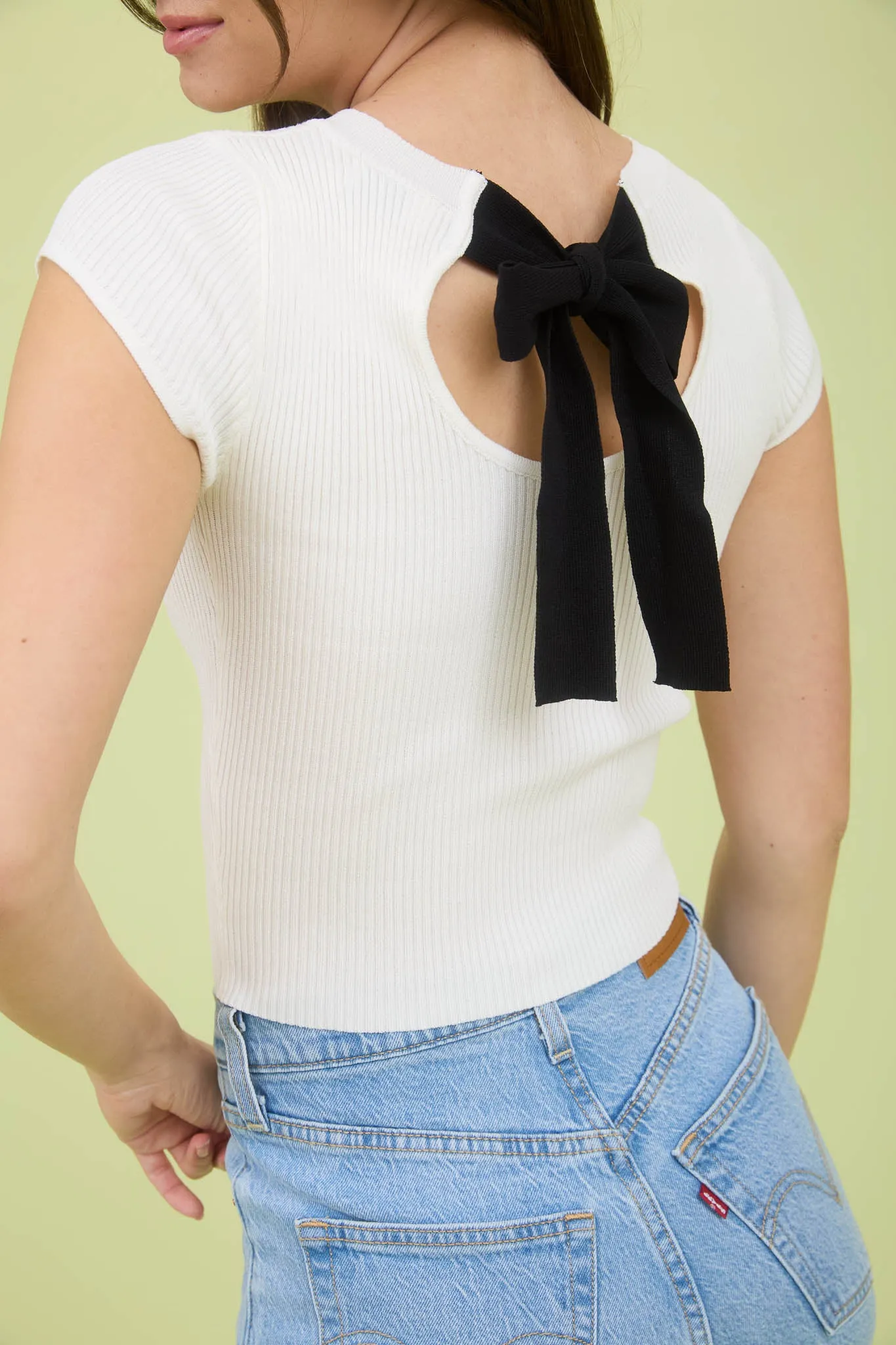 BACK TIE SWEATER KNIT SHORT SLEEVE CROP TOP sold by Blu Pepper