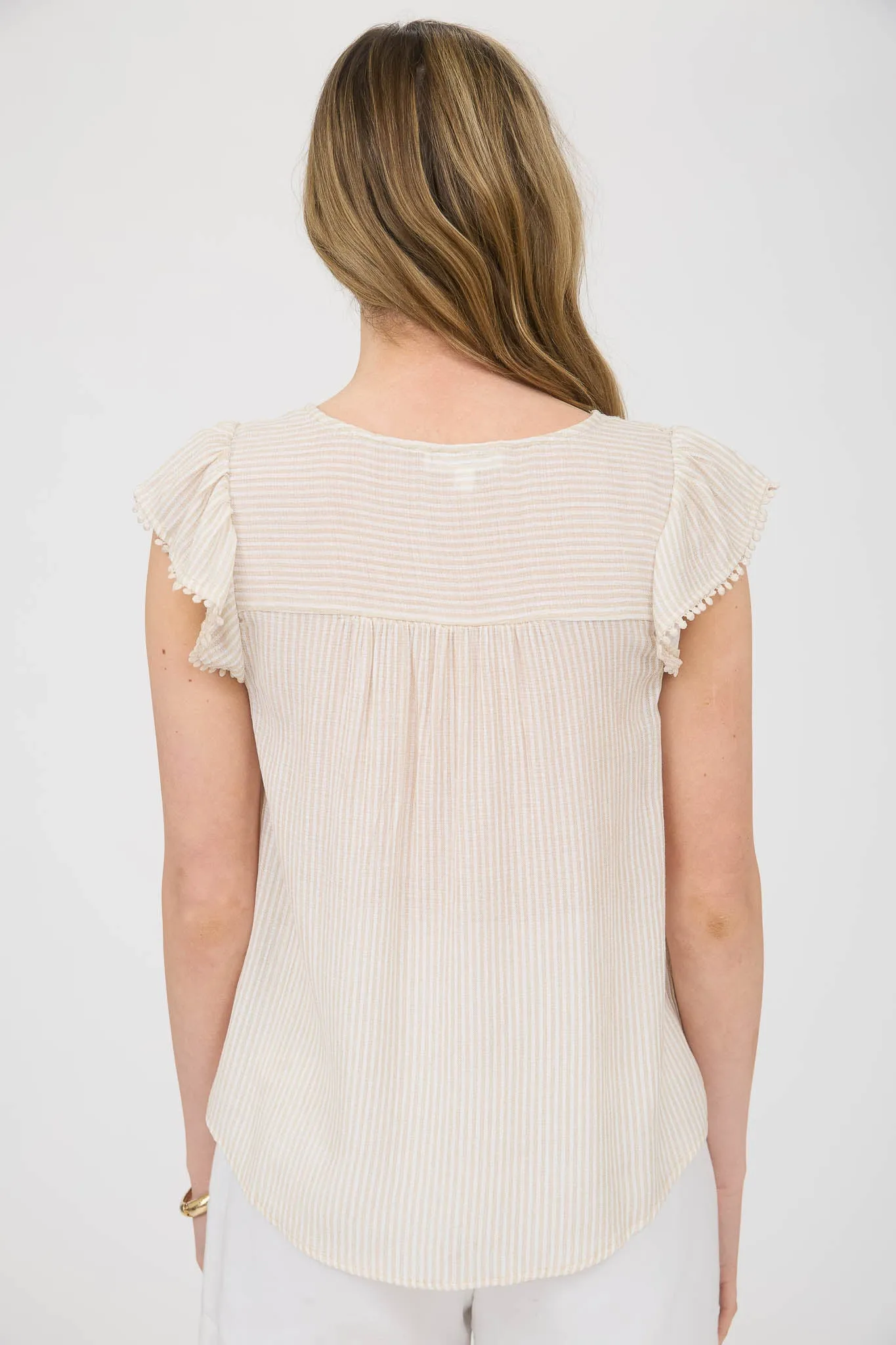 STRIPE LACE YOKE FRONT TIE SHORT SLEEVE TOP sold by Blu Pepper product image thumbnail 2