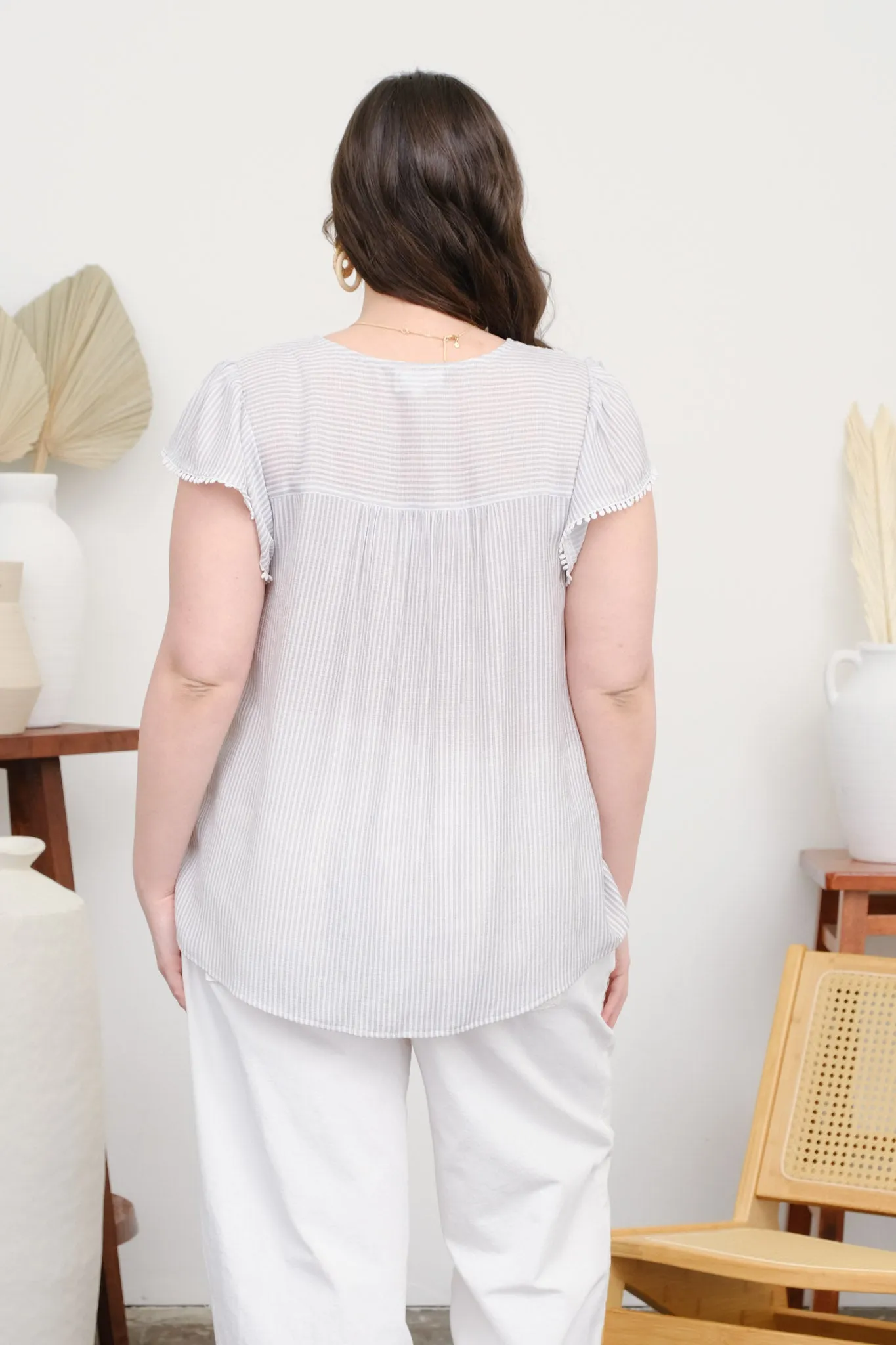 PLUS STRIPE LACE YOKE FRONT TIE SHORT SLEEVE TOP sold by Blu Pepper product image thumbnail 2