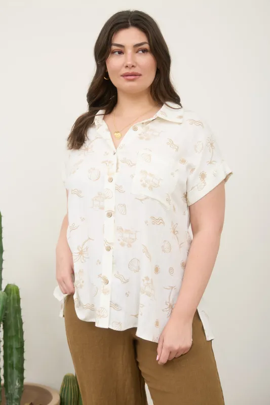PLUS SUMMER PRINT COLLARED SHORT SLEEVE SHIRT sold by Blu Pepper