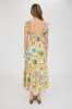 MULTI COLOR FRUIT PRINT SMOCKED MIDI DRESS sold by Blu Pepper