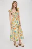 MULTI COLOR FRUIT PRINT SMOCKED MIDI DRESS sold by Blu Pepper