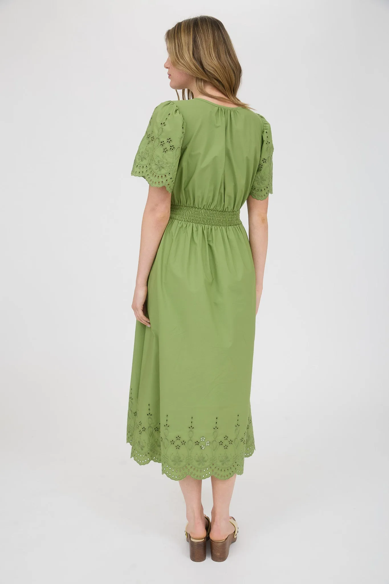 EMBROIDERY EYELET DETAIL BELTED MIDI DRESS sold by Blu Pepper product image thumbnail 2