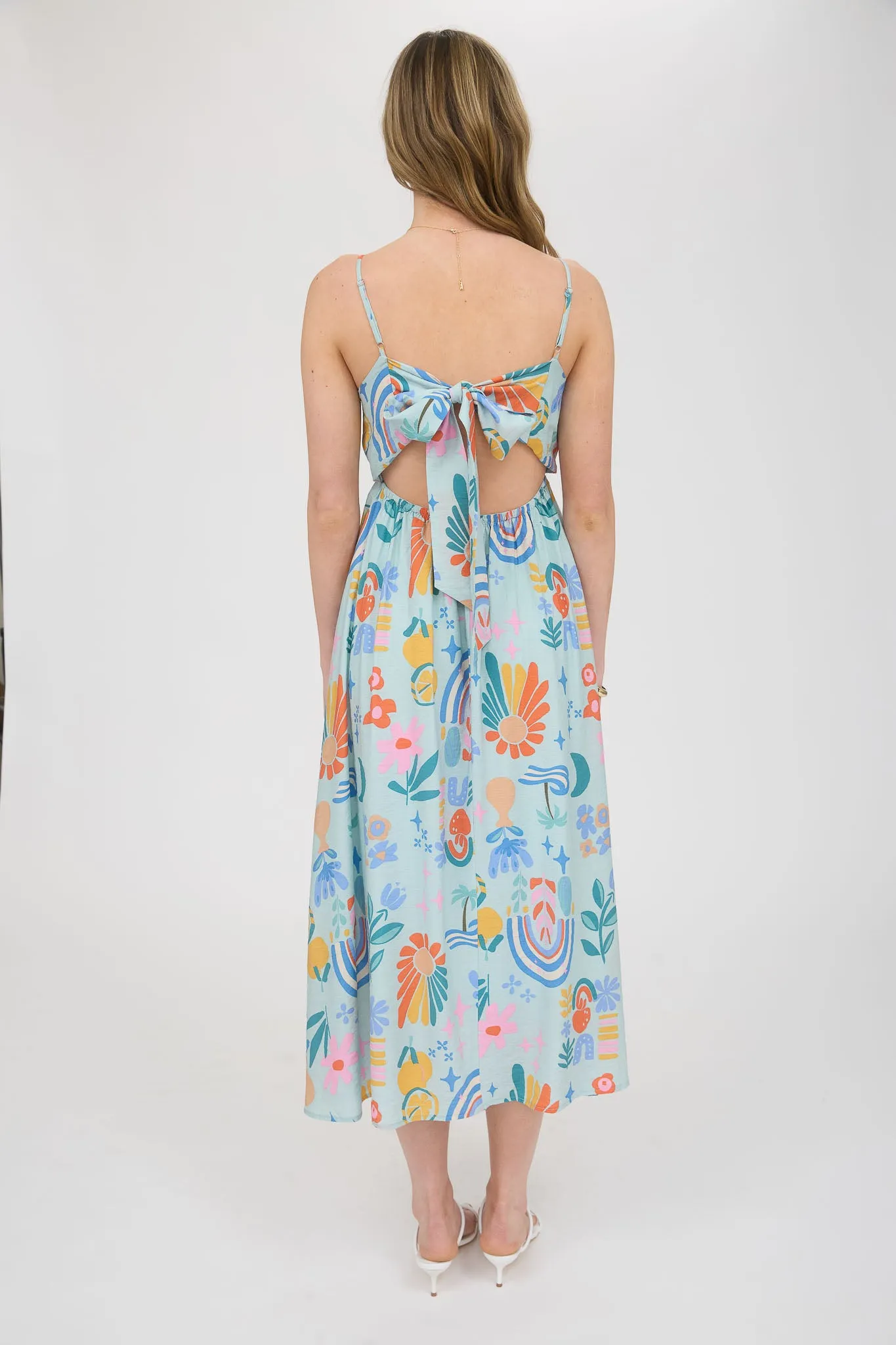 SUMMER PRINT PLEATED BACK BOW MIDI DRESS sold by Blu Pepper product image thumbnail 2