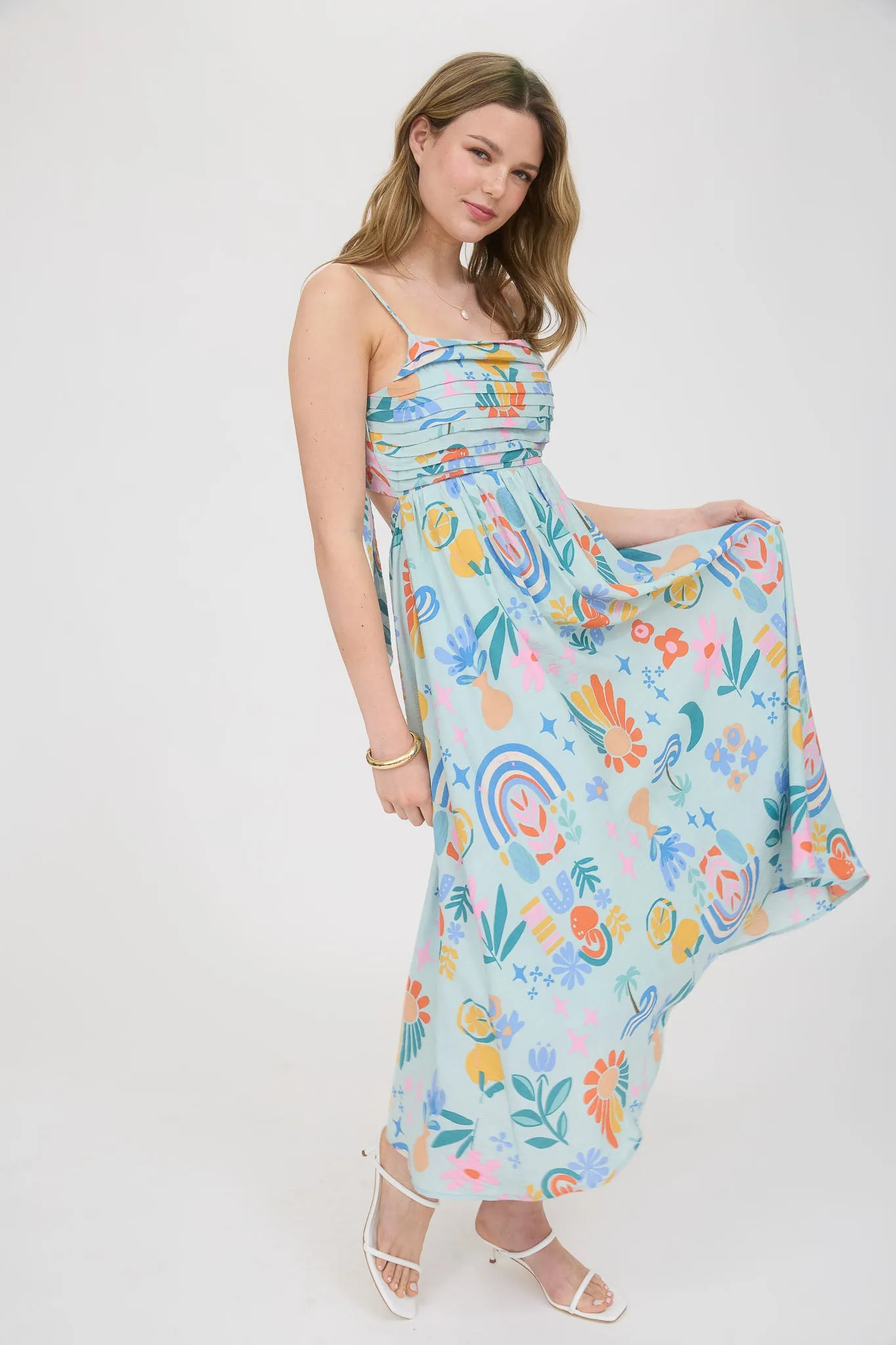 SUMMER PRINT PLEATED BACK BOW MIDI DRESS sold by Blu Pepper product image thumbnail 3