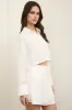 CROPPED BUTTON DOWN LONG SLEEVE LINEN TOP sold by Blu Pepper