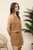 CONTRAST TRIM SLEEVELESS LINEN CROP TOP sold by Blu Pepper
