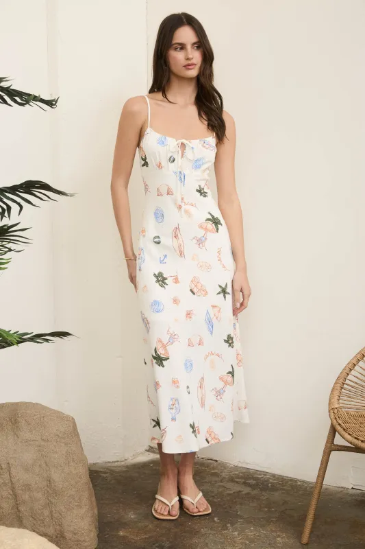 SUMMER PRINT FRONT TIE SPAGHETTI STRAP MIDI DRESS sold by Blu Pepper