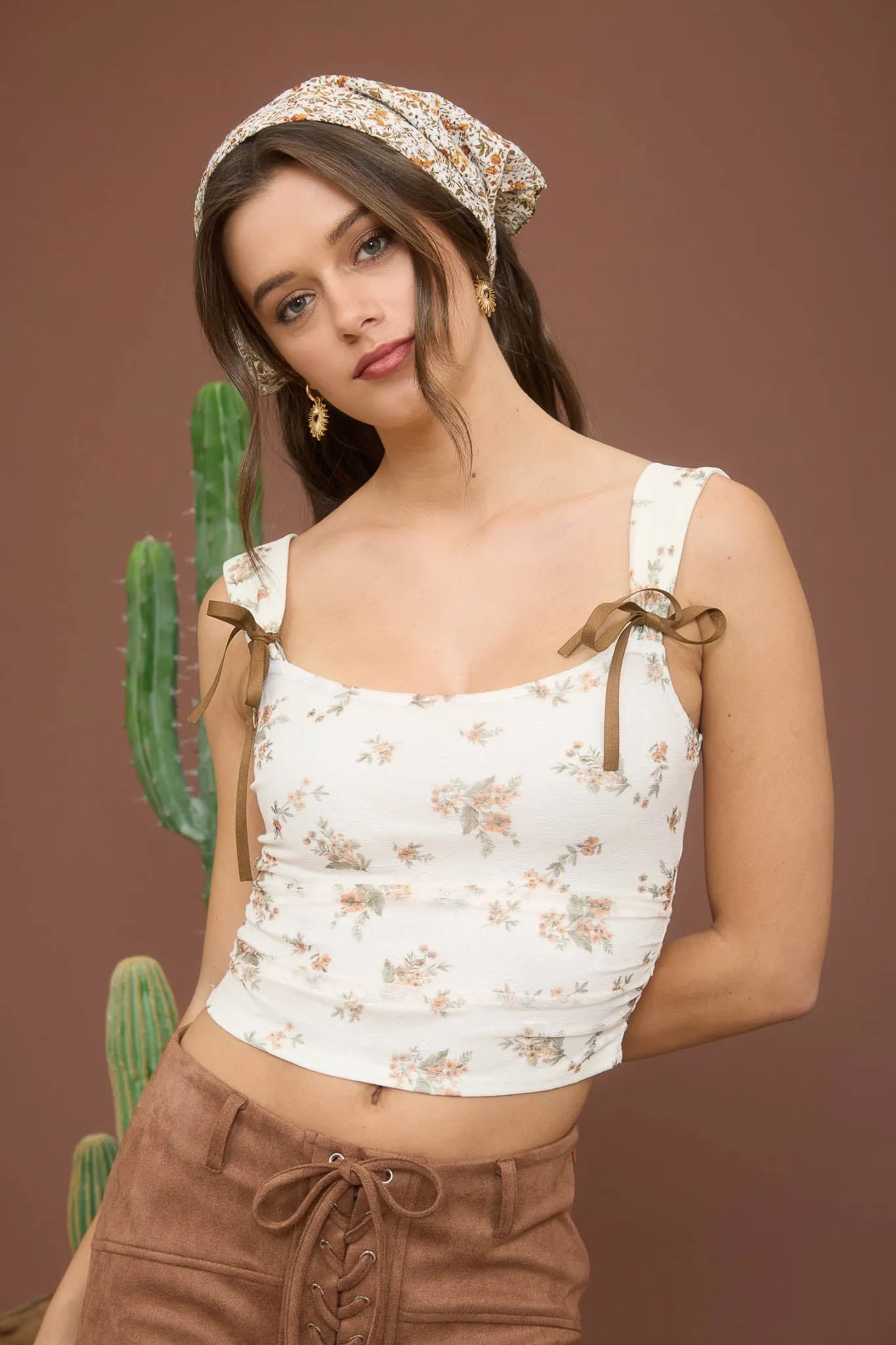 FLORAL RIBBON BOW DETAIL SLEEVELESS CROP TOP sold by Blu Pepper product image thumbnail 4