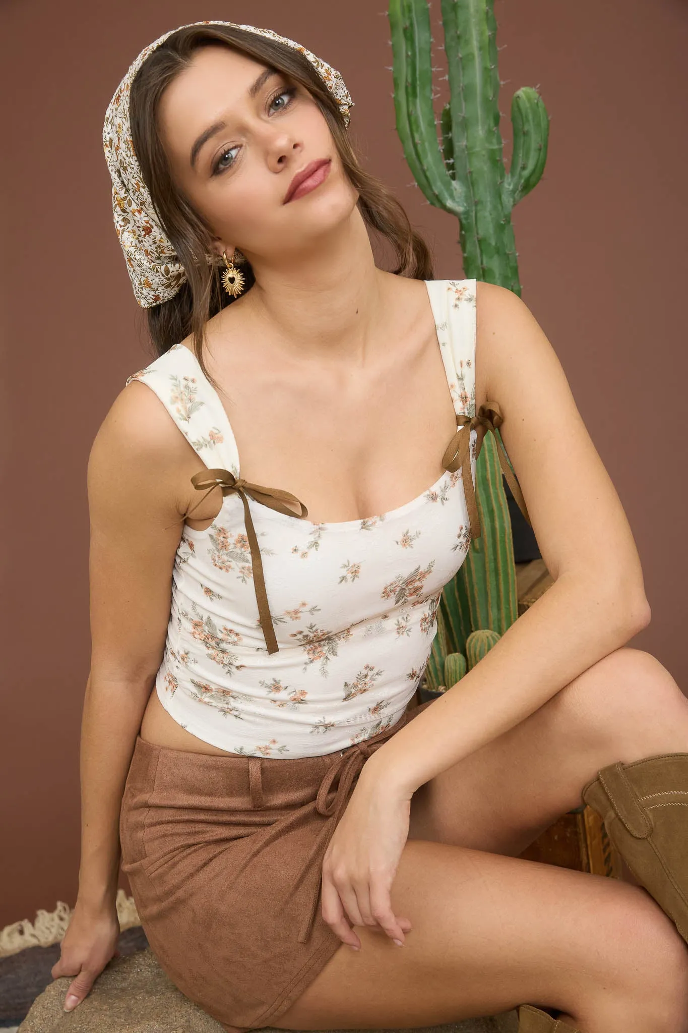 FLORAL RIBBON BOW DETAIL SLEEVELESS CROP TOP sold by Blu Pepper