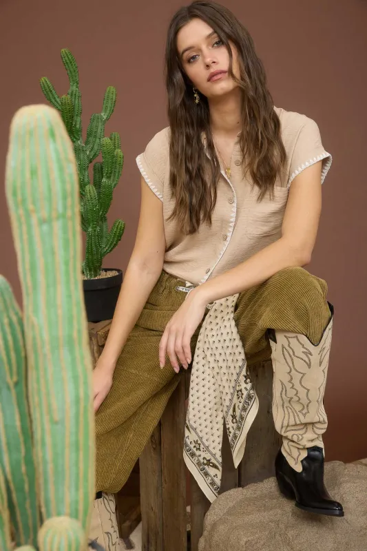 CONTRAST STITCH TRIM COLLARED BUTTON DOWN SHIRT sold by Blu Pepper