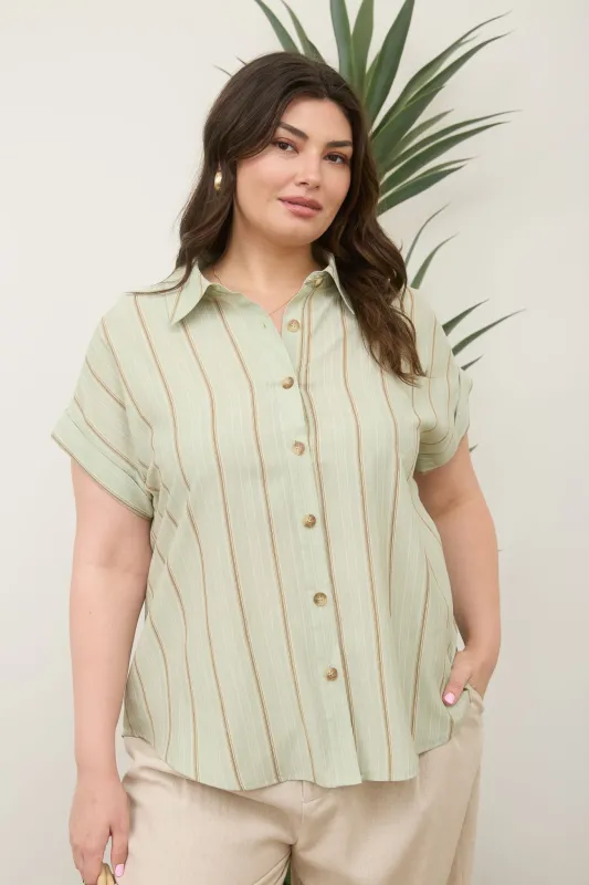 PLUS PINSTRIPE SHORT CUFF SLEEVE BUTTON DOWN SHIRT sold by Blu Pepper