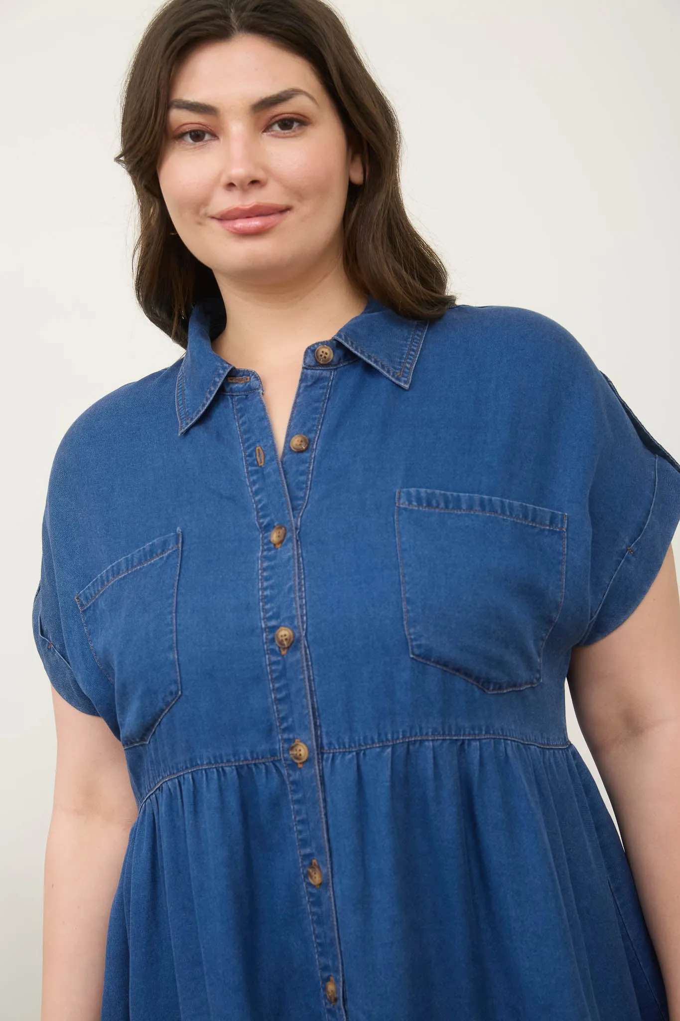 PLUS DARK CHAMBRAY COLLARED SHIRT MINI DRESS sold by Blu Pepper product image thumbnail 4