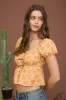 FLORAL LACE TRIM FRONT BOW PUFF SLEEVE CROP TOP sold by Blu Pepper
