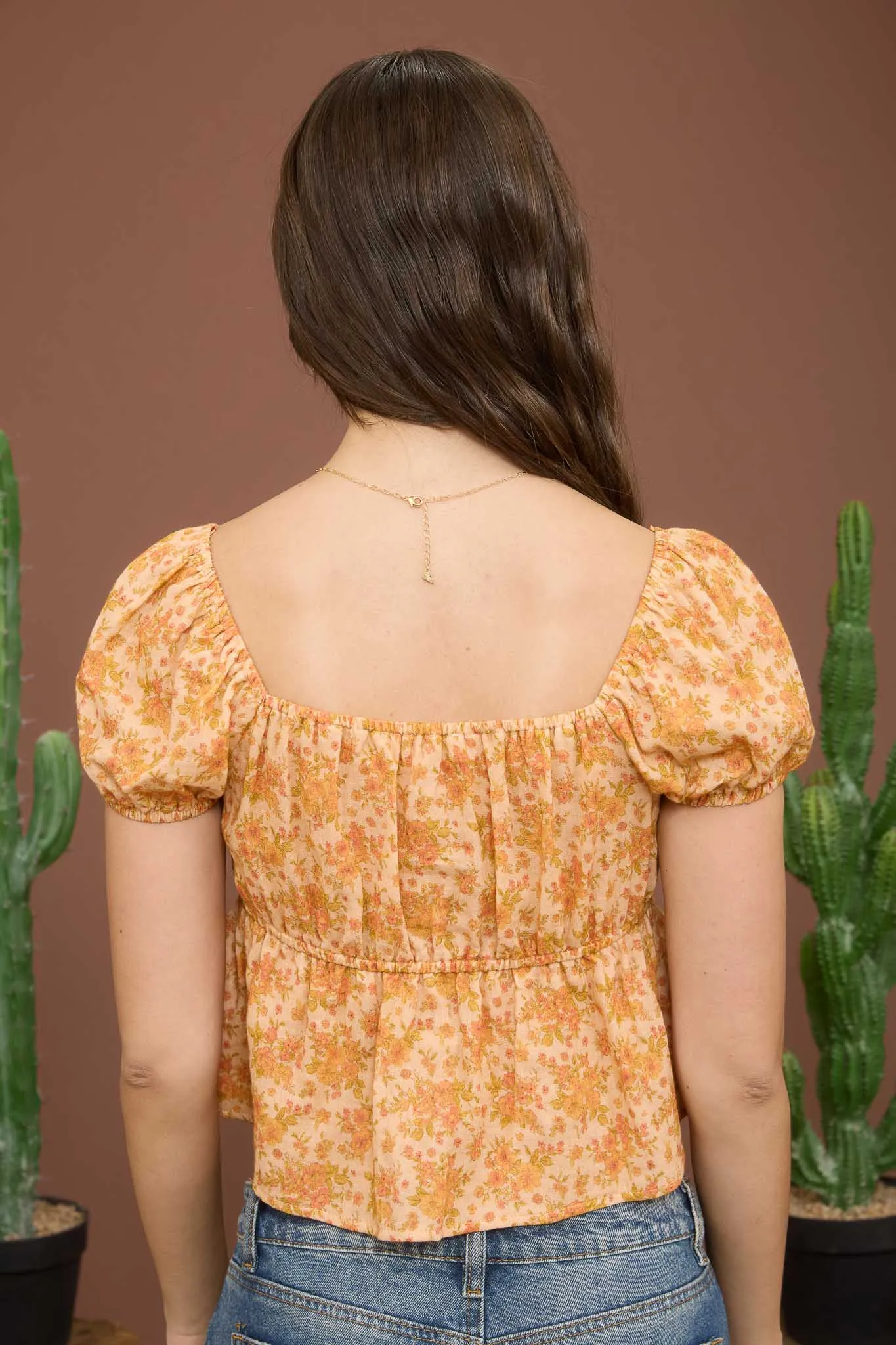 FLORAL LACE TRIM FRONT BOW PUFF SLEEVE CROP TOP sold by Blu Pepper product image thumbnail 2