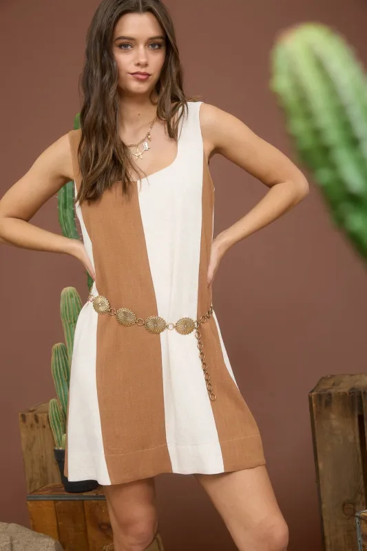 WIDE STRIPE SLEEVELESS LINEN MINI DRESS sold by Blu Pepper