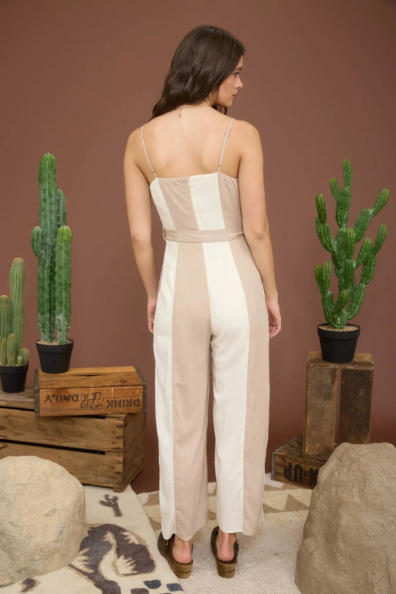 WIDE STRIPE SPAGHETTI STRAP BELTED JUMPSUIT sold by Blu Pepper product image thumbnail 2