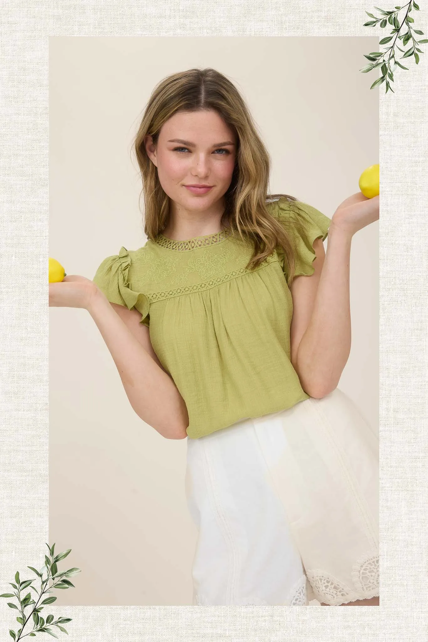 EMBROIDERY FLORAL DETAIL LACE TRIM BLOUSE sold by Blu Pepper