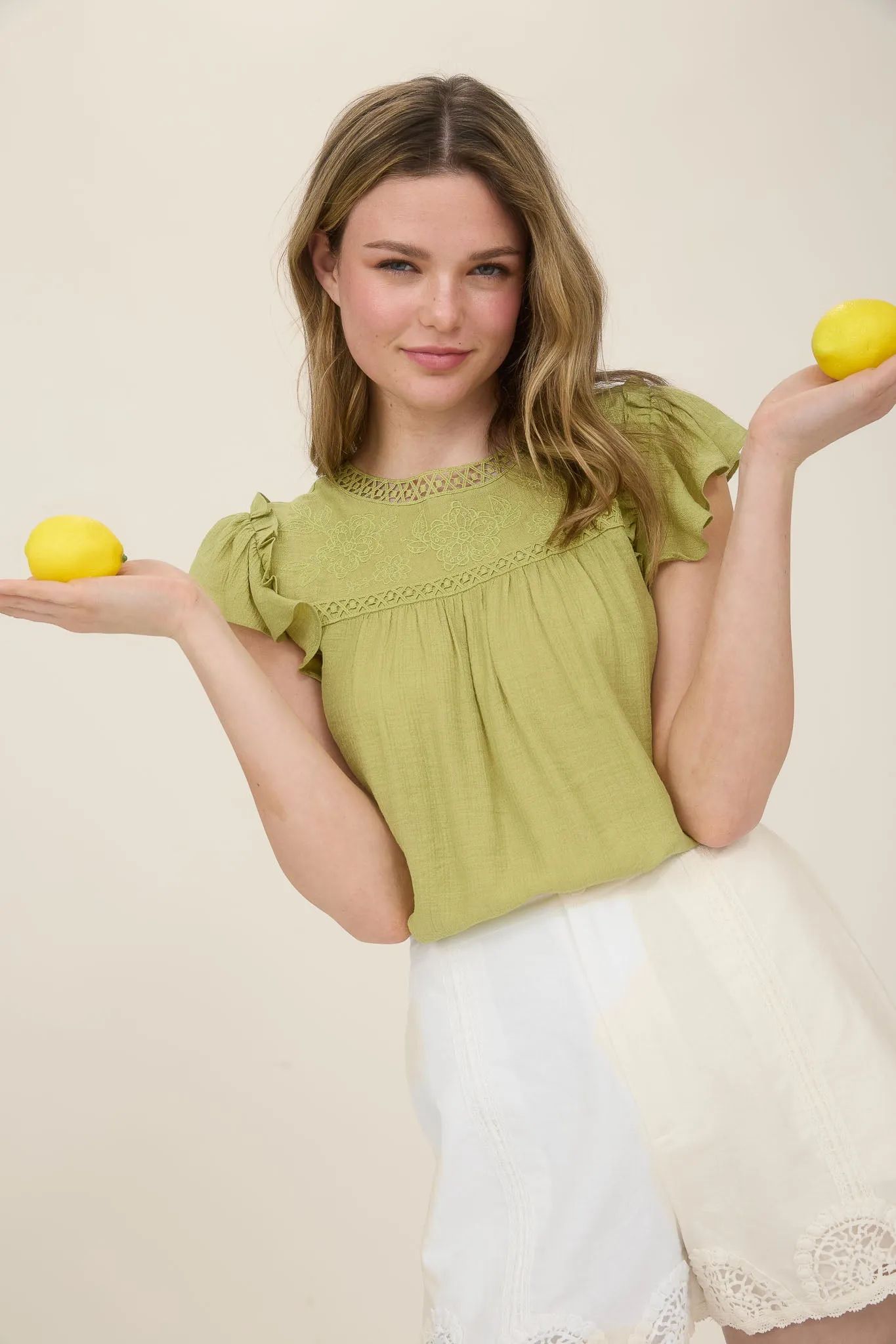 EMBROIDERY FLORAL DETAIL LACE TRIM BLOUSE sold by Blu Pepper product image thumbnail 5