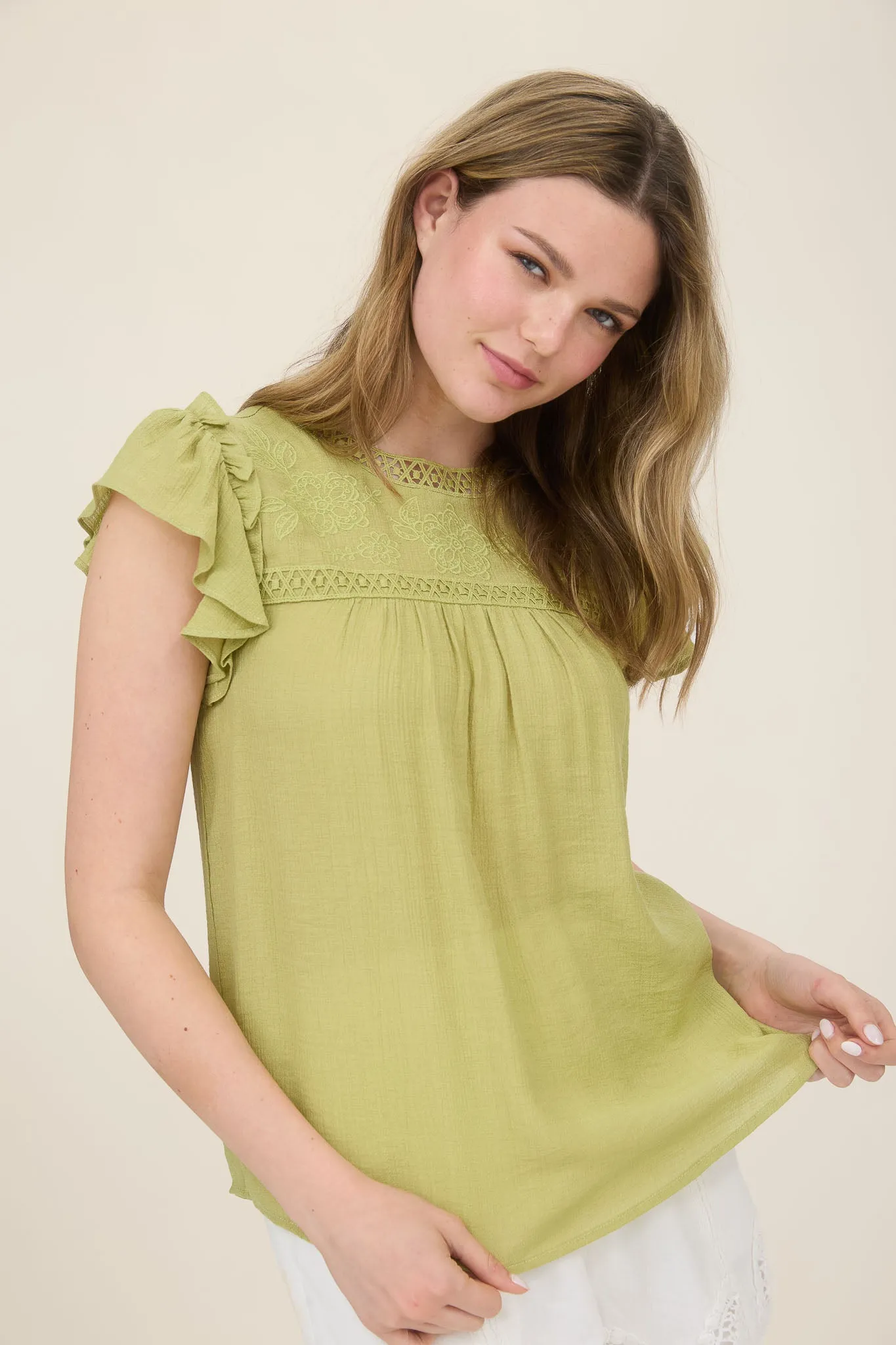 EMBROIDERY FLORAL DETAIL LACE TRIM BLOUSE sold by Blu Pepper product image thumbnail 3