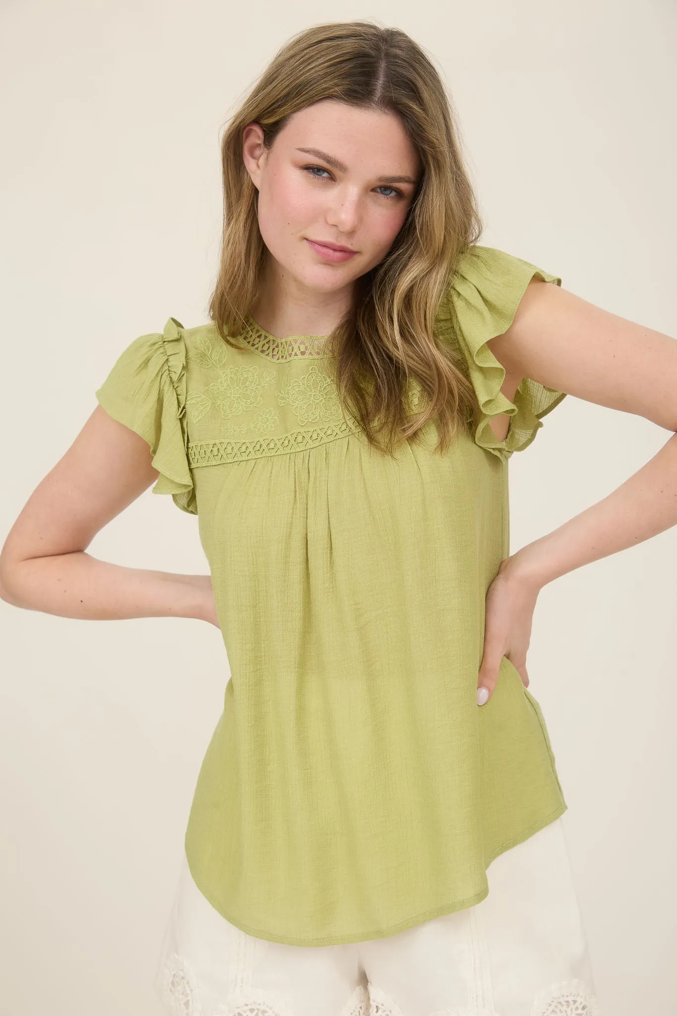 EMBROIDERY FLORAL DETAIL LACE TRIM BLOUSE sold by Blu Pepper product image thumbnail 4