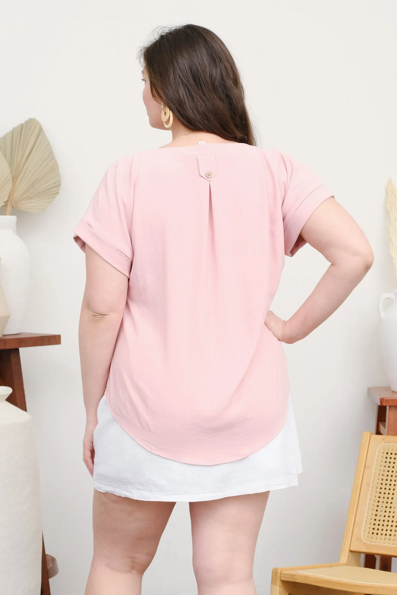 PLUS V NECK CUFF SLEEVES BACK PINTUCK DETAIL TOP sold by Blu Pepper product image thumbnail 2