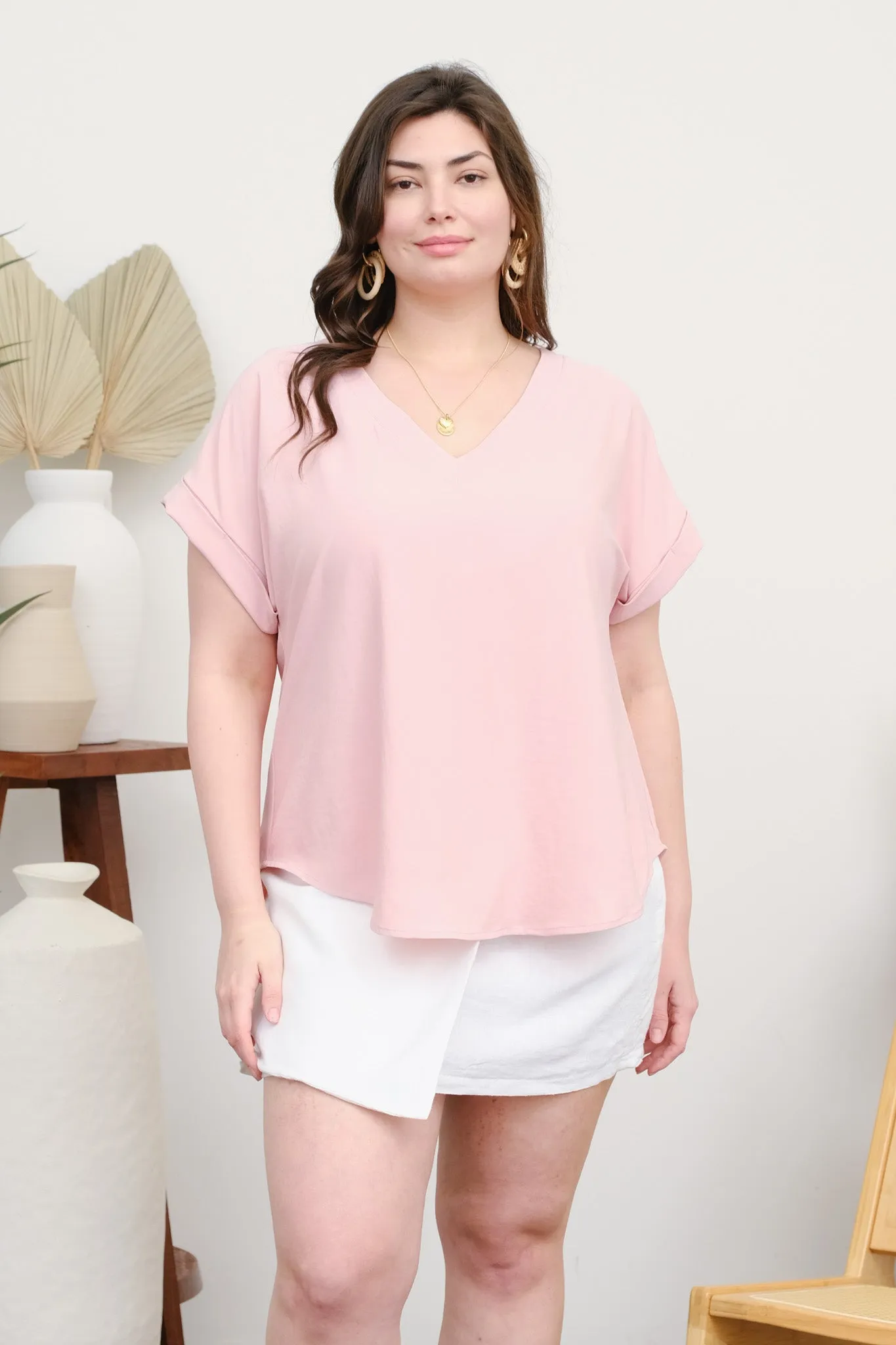 PLUS V NECK CUFF SLEEVES BACK PINTUCK DETAIL TOP sold by Blu Pepper product image thumbnail 3