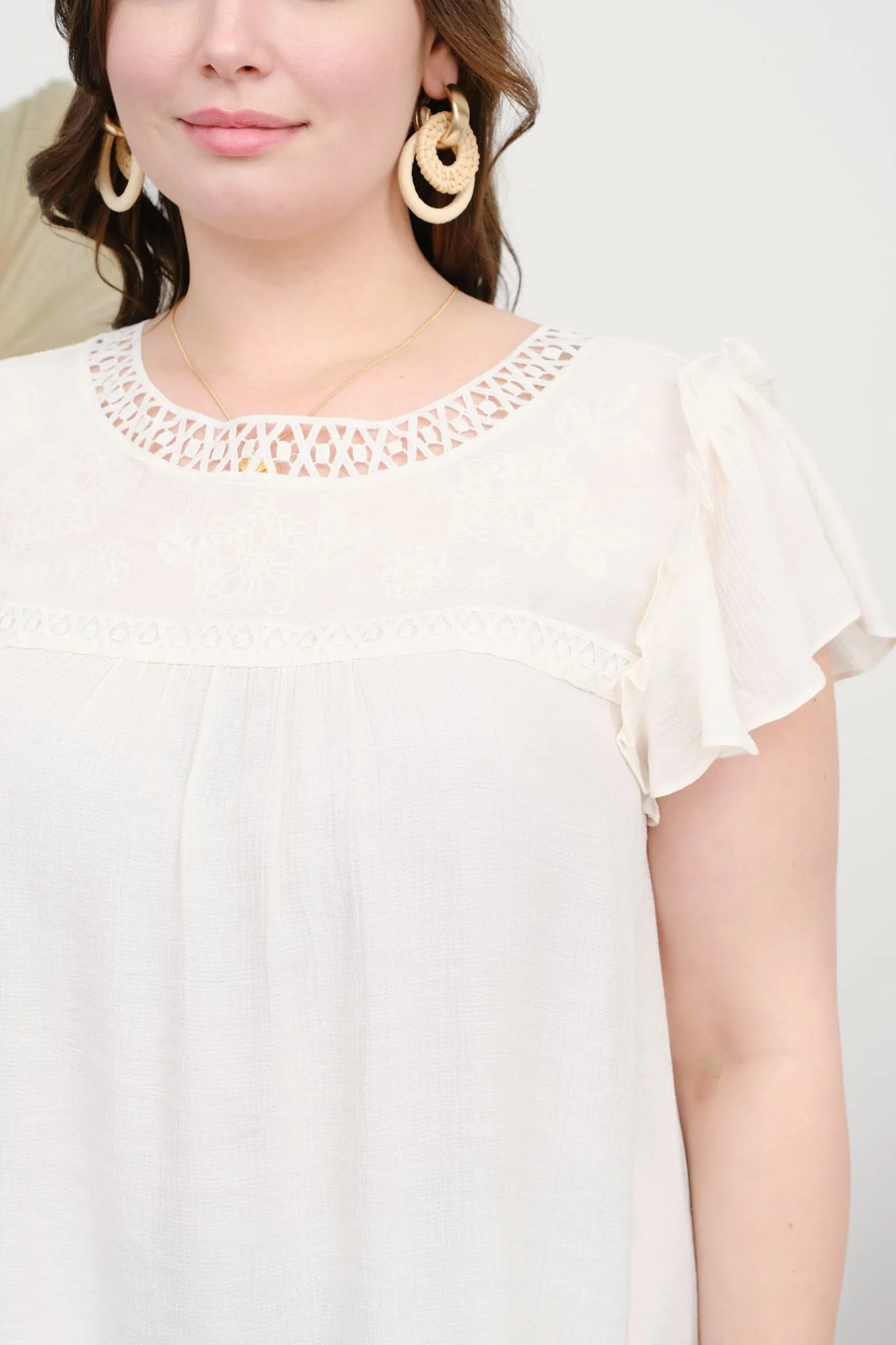 PLUS EMBROIDERY FLORAL DETAIL LACE TRIM BLOUSE sold by Blu Pepper product image thumbnail 4