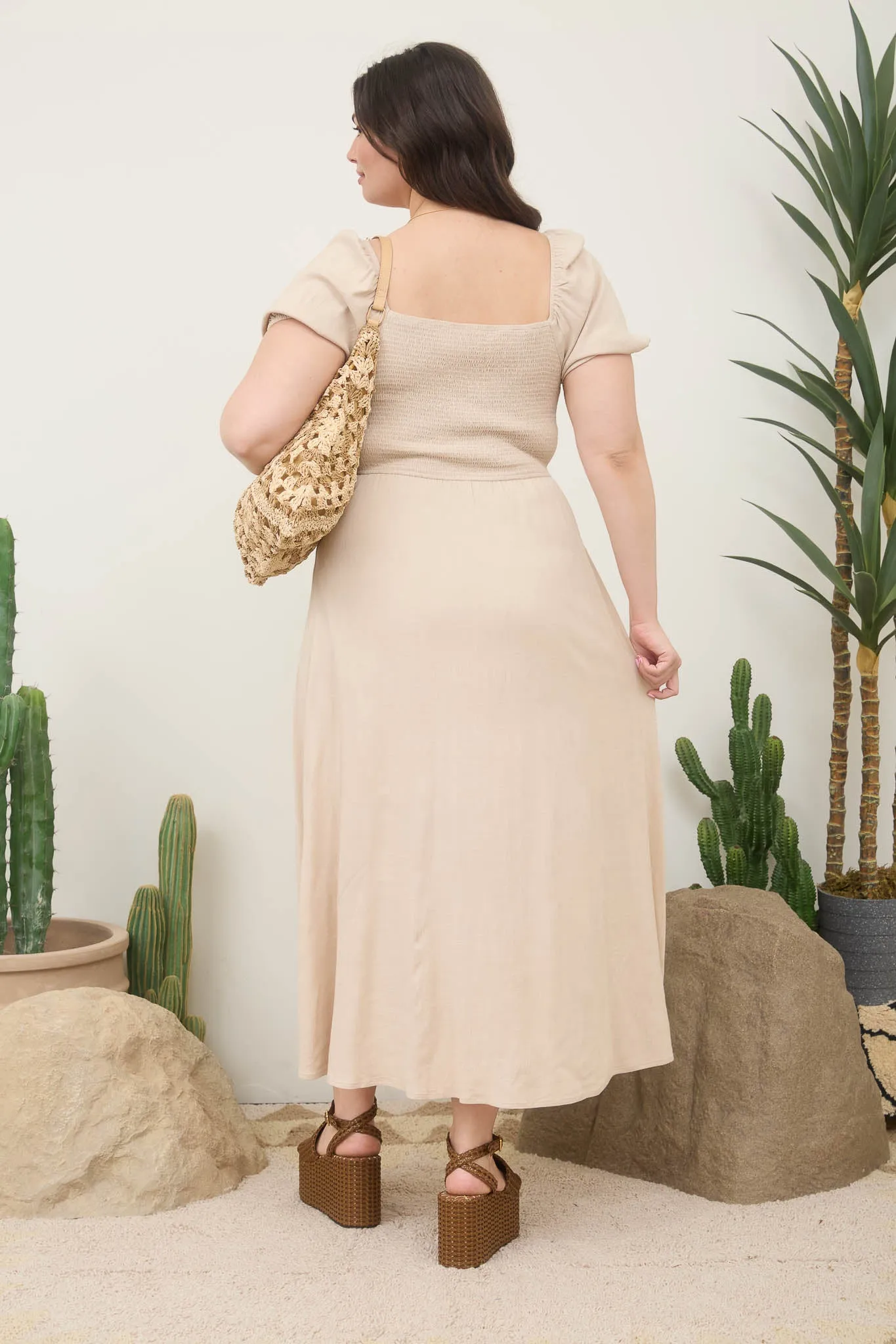 PLUS SMOCKED FRONT TIE BUTTON DOWN MIDI SUNDRESS sold by Blu Pepper product image thumbnail 2