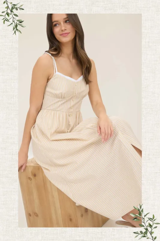 STRIPE CONTRAST STRAP BUTTON DOWN MIDI DRESS sold by Blu Pepper