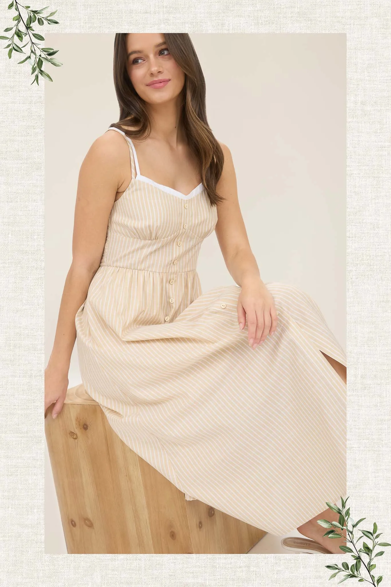 STRIPE CONTRAST STRAP BUTTON DOWN MIDI DRESS sold by Blu Pepper