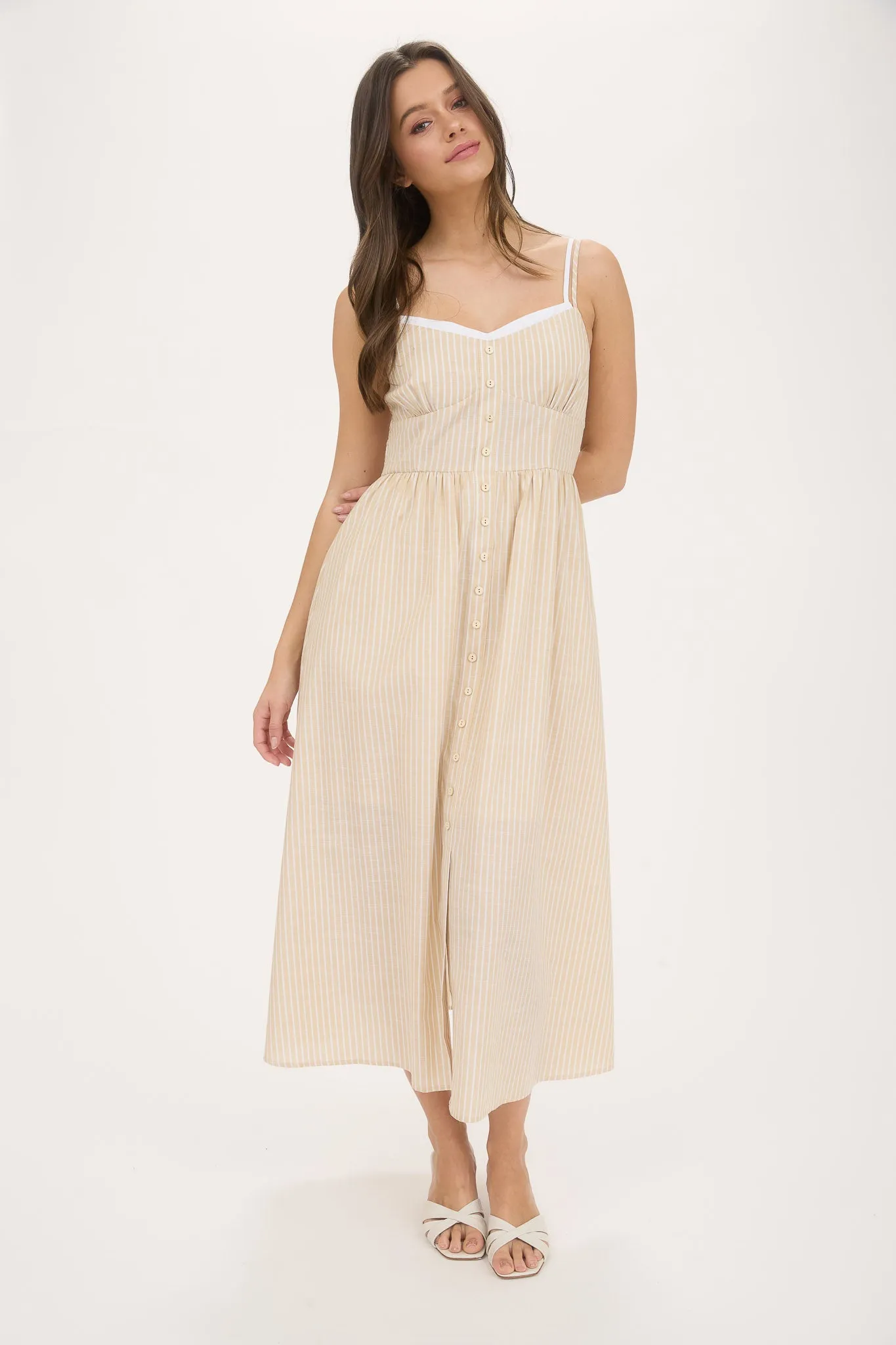 STRIPE CONTRAST STRAP BUTTON DOWN MIDI DRESS sold by Blu Pepper product image thumbnail 5
