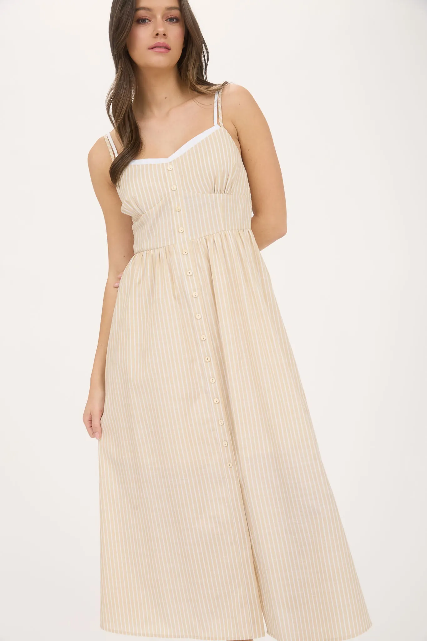 STRIPE CONTRAST STRAP BUTTON DOWN MIDI DRESS sold by Blu Pepper product image thumbnail 4